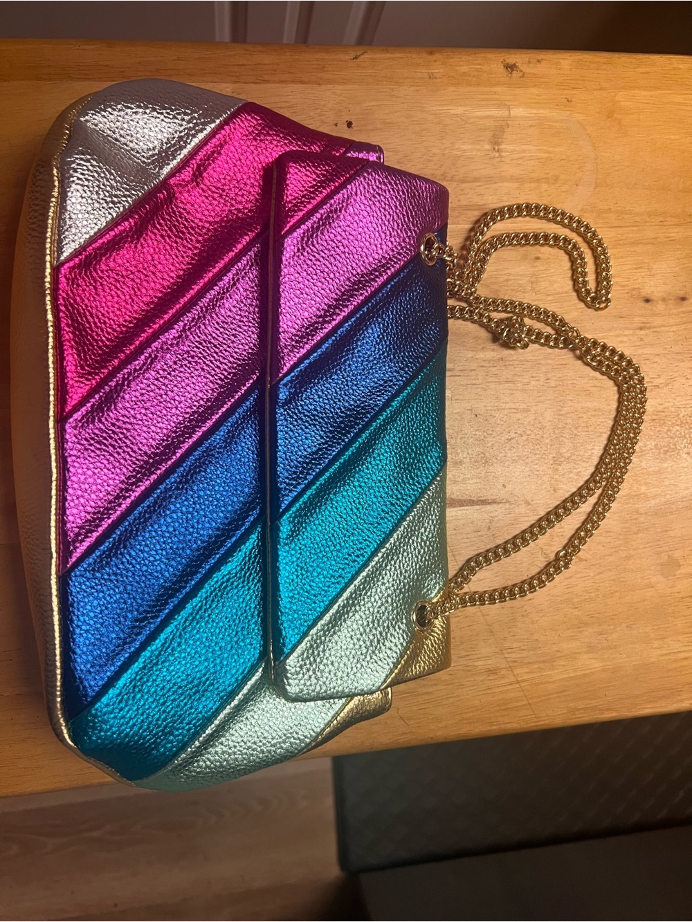 Metallic Rainbow Chevron Chain Shoulder Bag